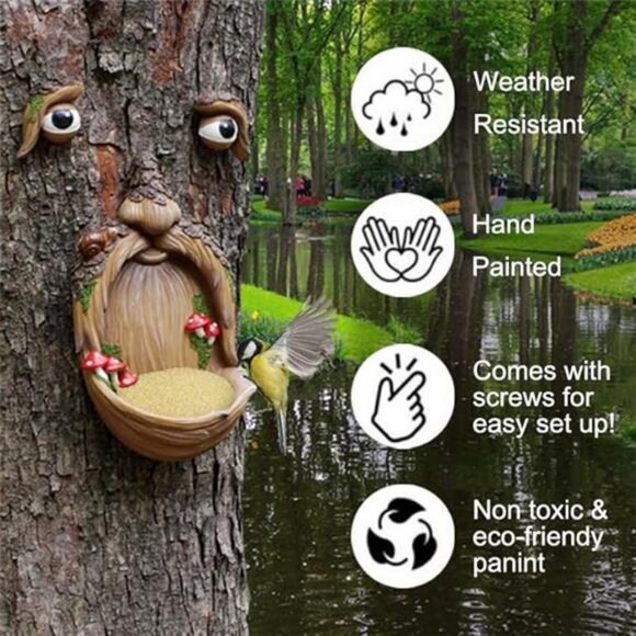 SUQ I OME Large Tree Faces Bird Feeder Decor Outdoor – Tree Hugger Yard Art - Picture 4 of 7